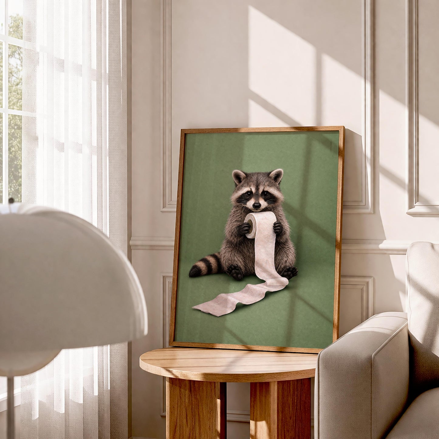 Funny Raccoon Bathroom Canvas Art, Raccoon Reading on Toilet