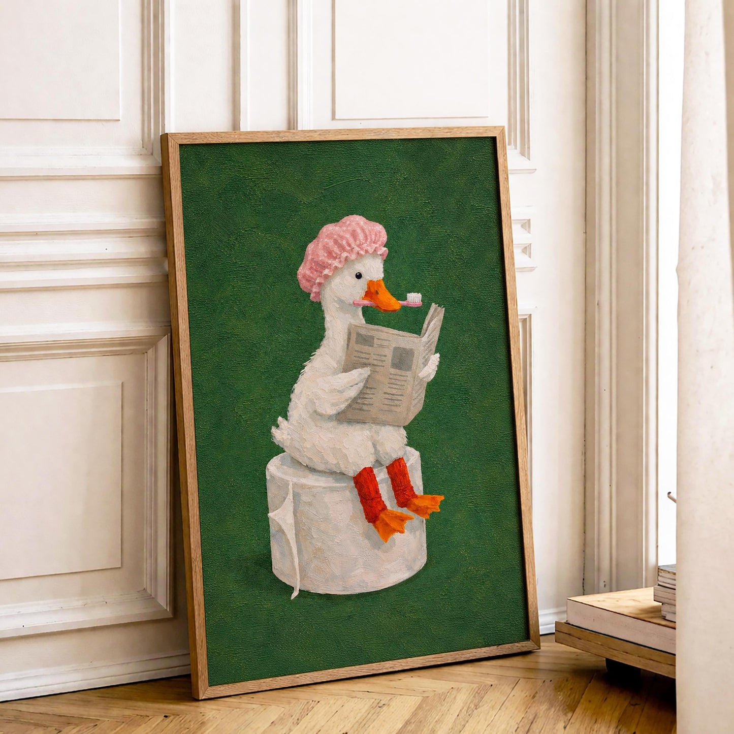 Funny Duck Bathroom Canvas Art , Humorous Animal Toilet Wall Decor
