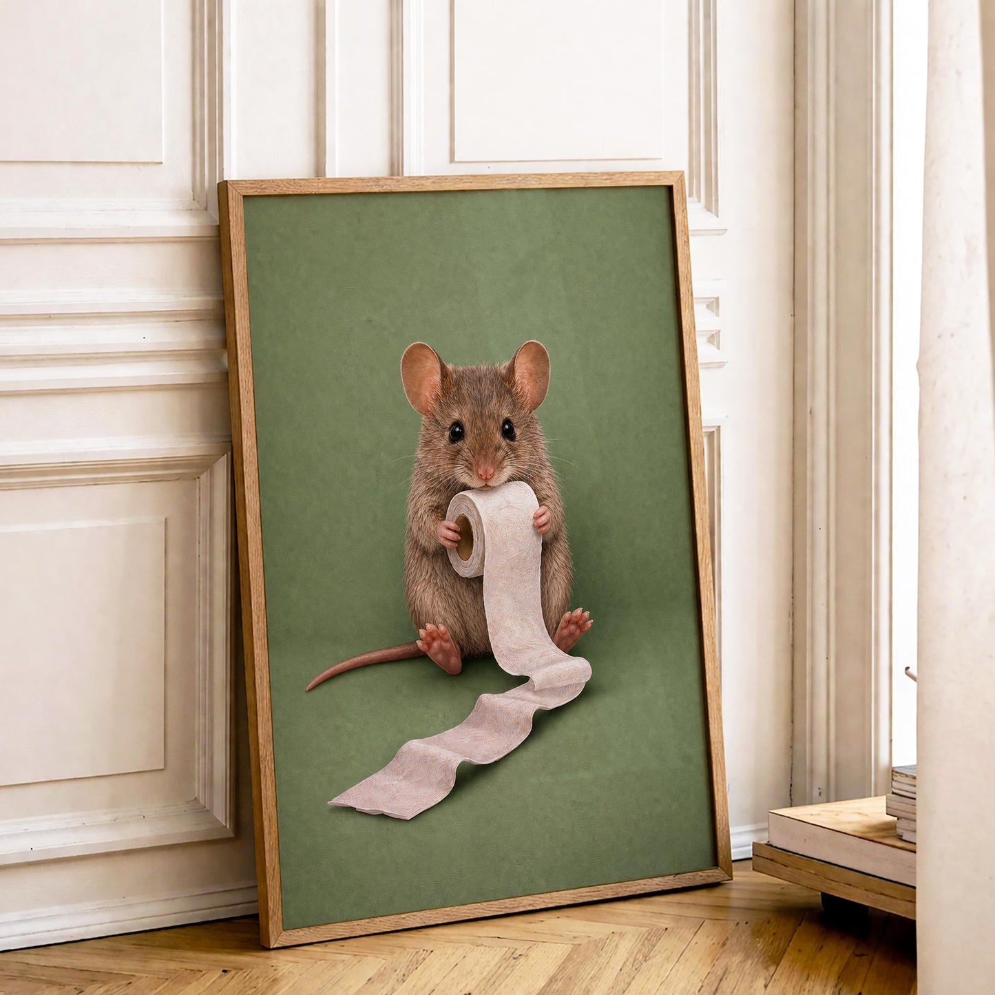 Funny Mouse Bathroom Canvas Art , Toilet Reading Print