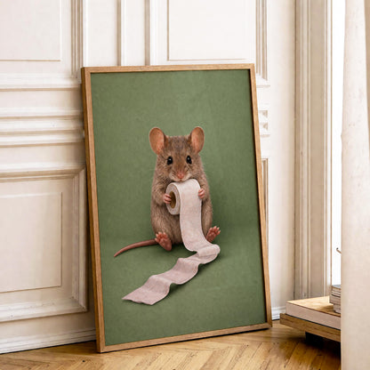 Funny Mouse Bathroom Canvas Art , Toilet Reading Print