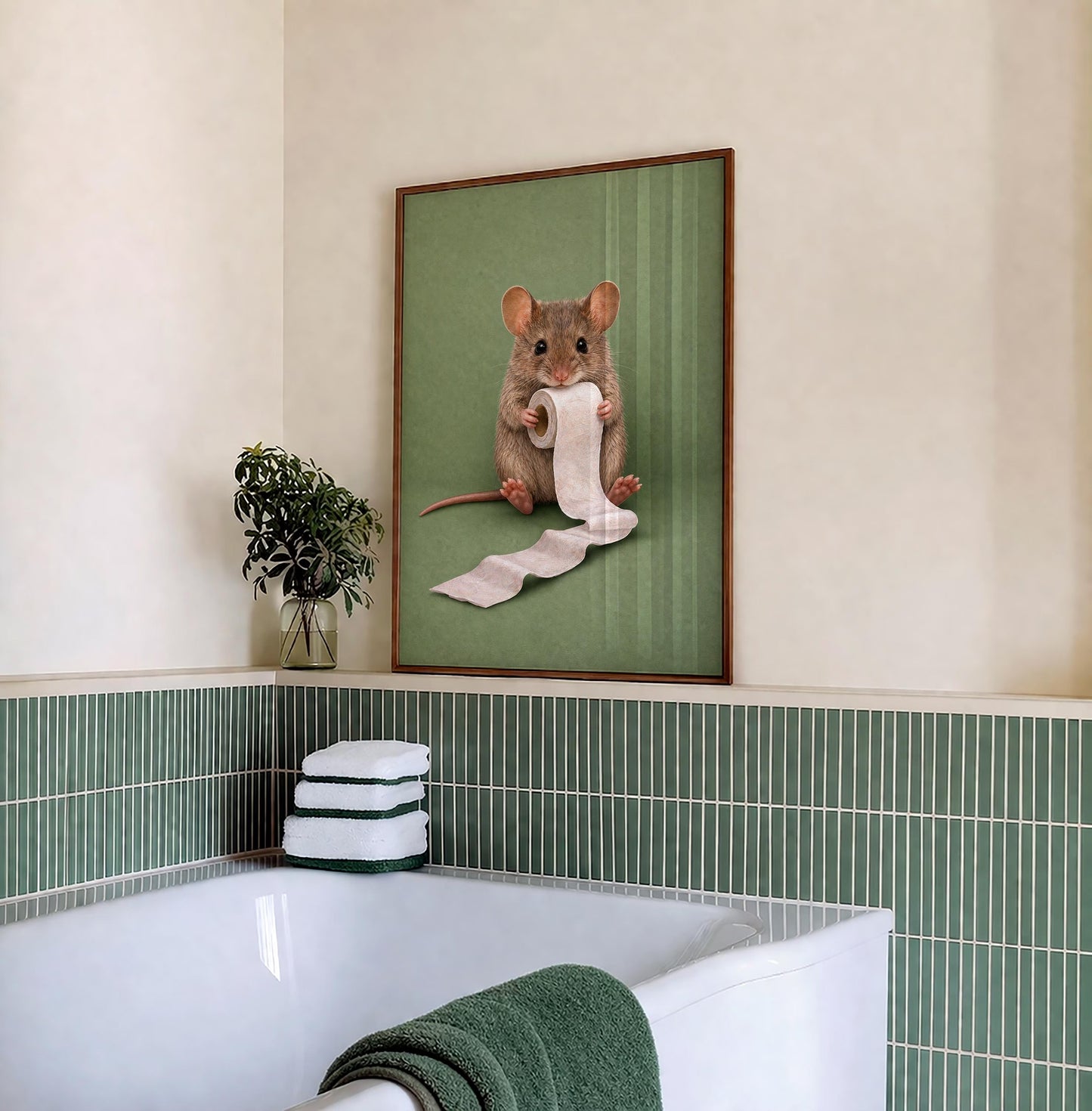 Funny Mouse Bathroom Canvas Art , Toilet Reading Print