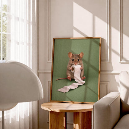 Funny Mouse Bathroom Canvas Art , Toilet Reading Print