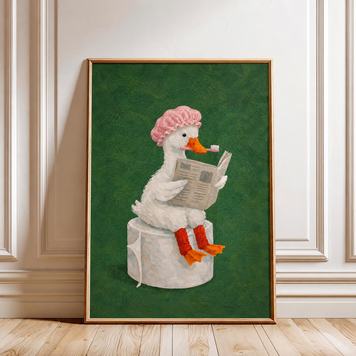 Funny Duck Bathroom Canvas Art , Humorous Animal Toilet Wall Decor