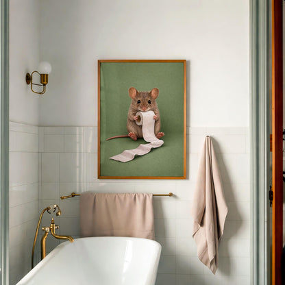 Funny Mouse Bathroom Canvas Art , Toilet Reading Print