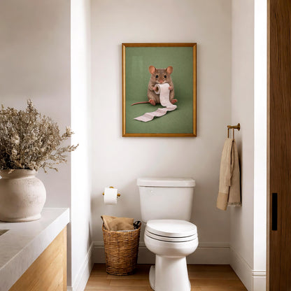 Funny Mouse Bathroom Canvas Art , Toilet Reading Print