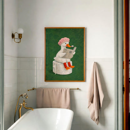 Funny Duck Bathroom Canvas Art , Humorous Animal Toilet Wall Decor