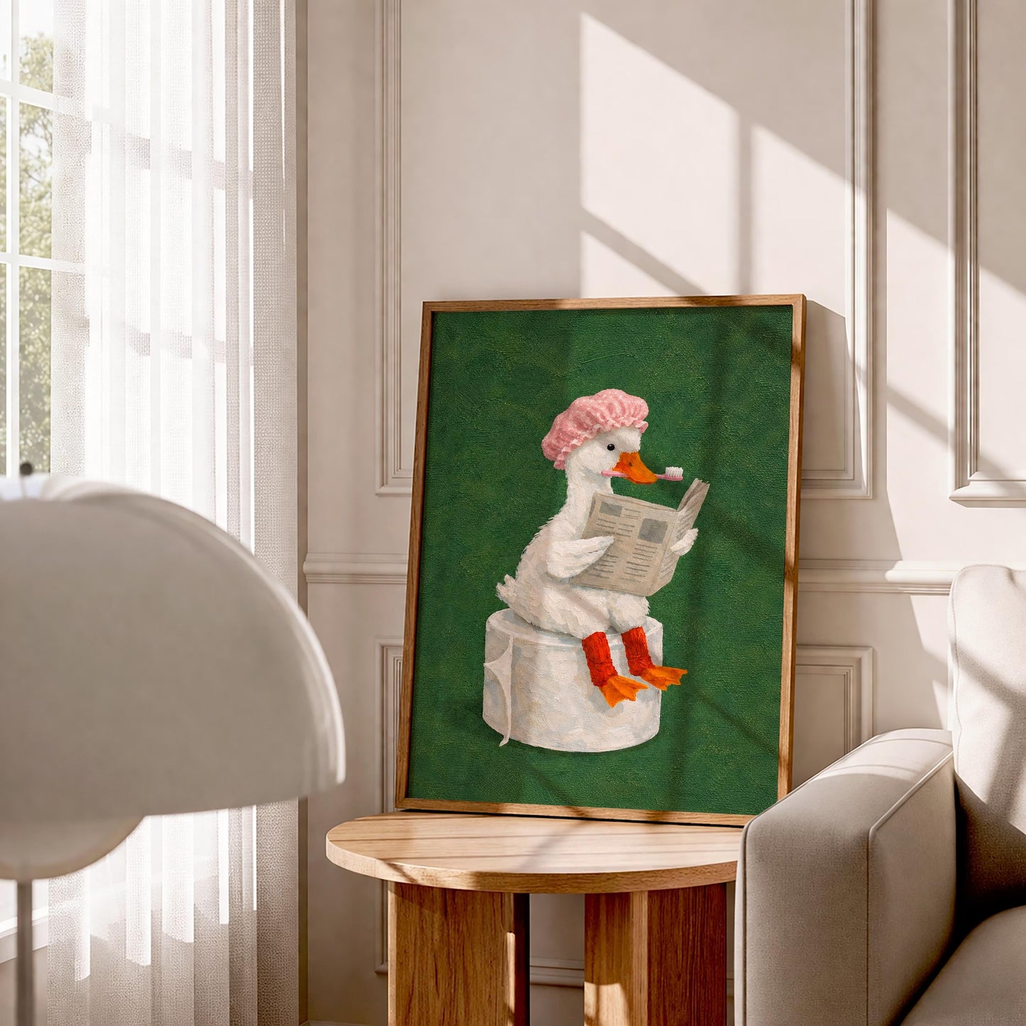 Funny Duck Bathroom Canvas Art , Humorous Animal Toilet Wall Decor