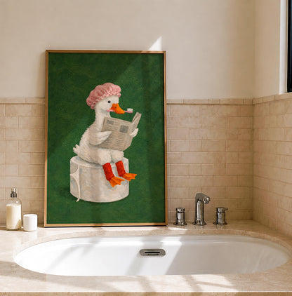 Funny Duck Bathroom Canvas Art , Humorous Animal Toilet Wall Decor